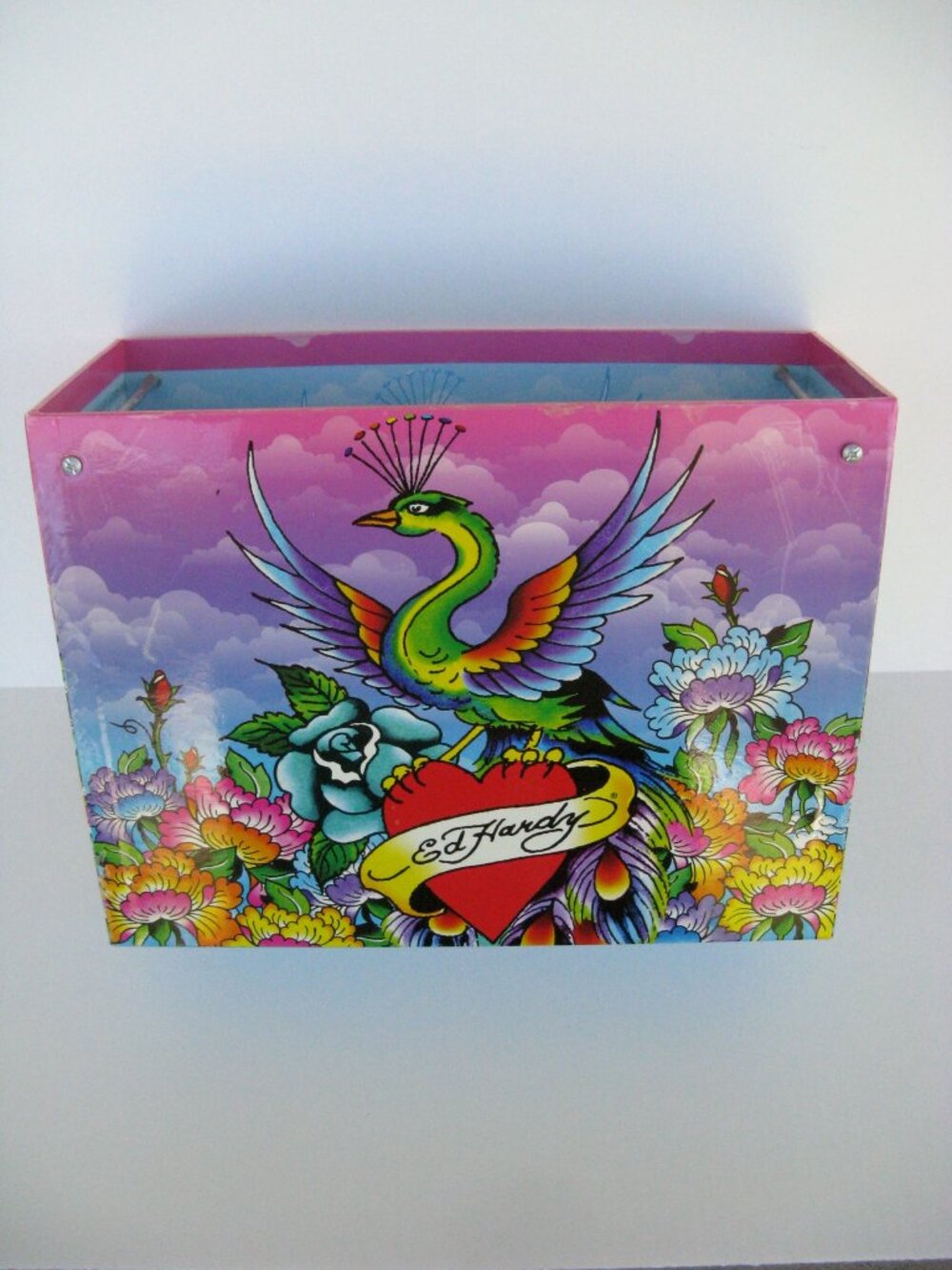 Lisa Frank X Ed Hardy Vintage 2009 Collab Hanging File Box Peacock Tattoo Art
